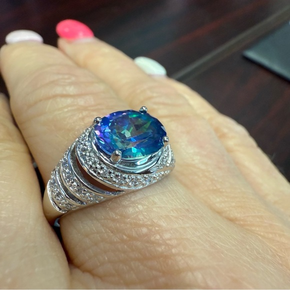 Avon Sterling Silver Ring with Blue Mystique topaz Gemstone size 9 NIB. Vintage - Picture 6 of 7
